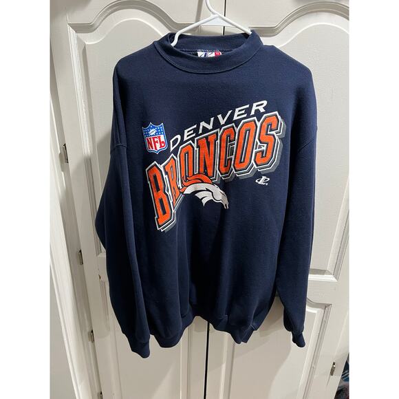 Vintage Logo Athletic Denver Broncos NFL Sweatshirt XL Navy 90s Pullover - Picture 1 of 8